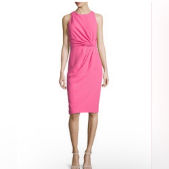 Badgley Mischka Pink Ruched Sheath Dress Size 10 Career Business Garden Party - Picture 1 of 14